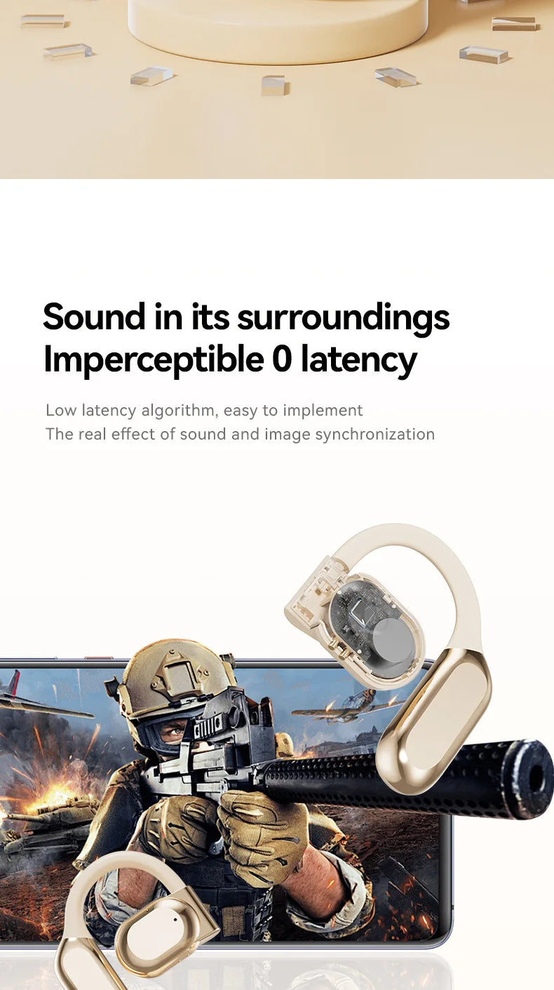Wireless Bluetooth earbuds, simple over-the-ear design, non-intrusive, open sound quality, business style, with battery display