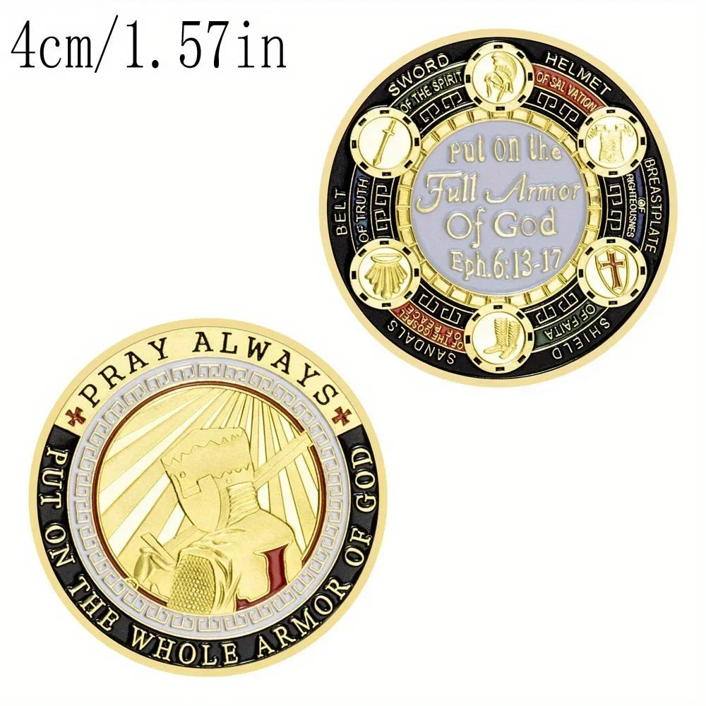 Full Armor Of God Challenge Coin - Pray Always Souvenir Collectible - Golden Commemorative Coin