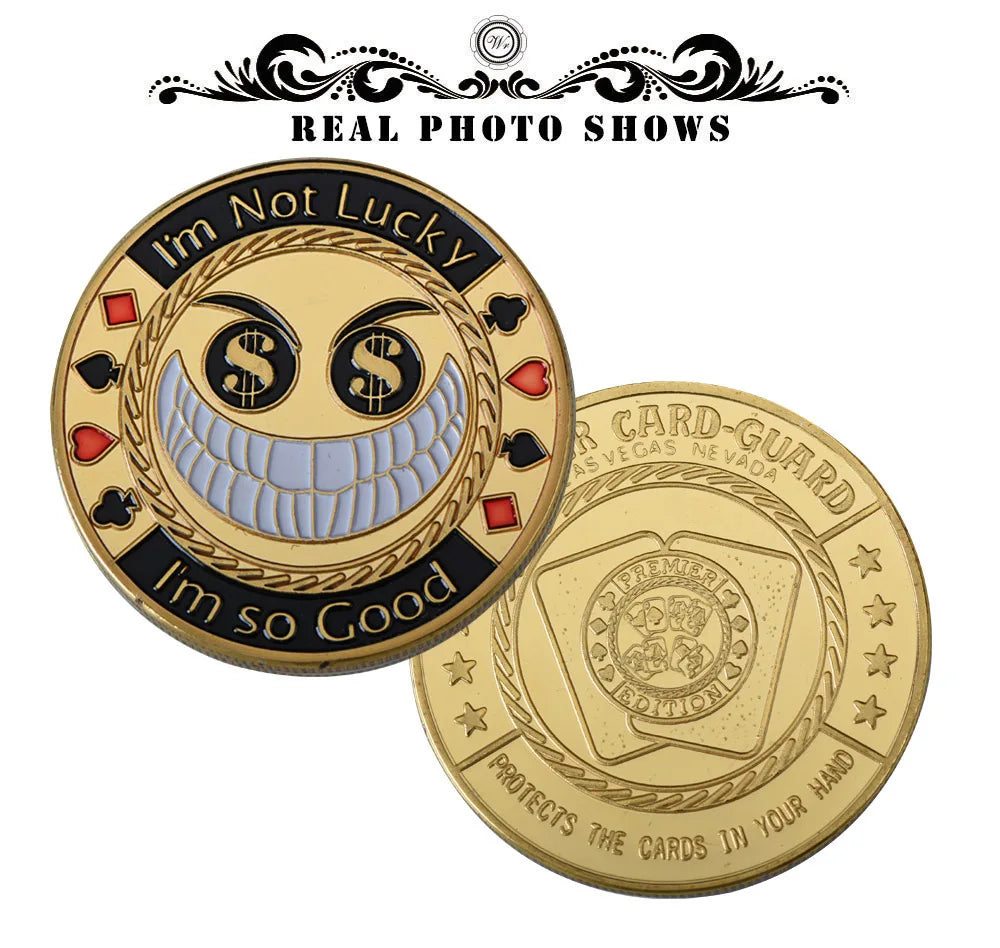 Metal Poker Coin Card Guard Protector Poker Cards Good Luck Challenge Coin Casino Chips Dealer Token Souvenir Collectible Gifts