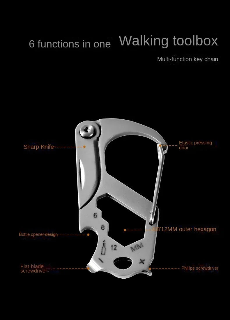 Stainless Steel 6-in-1 EDC Car Keychain – Knife, Bottle Opener & Multi-Bit Screwdriver