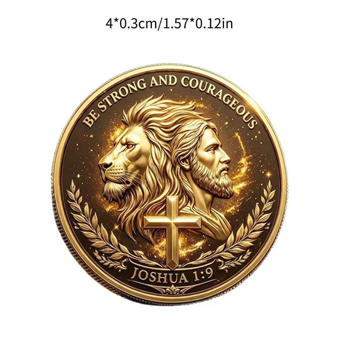 Be Strong and Courageous Joshua 1:9 Gold Plated Collection Coin As Bold As Lion Jesus Cross Souvenir Coin