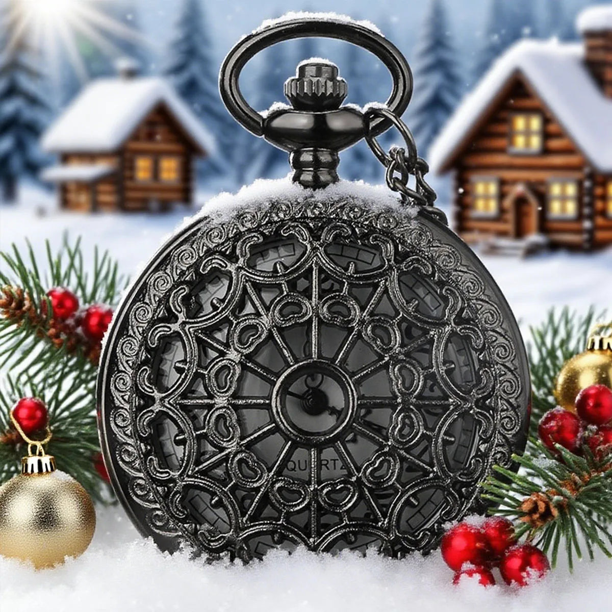 Hollow Flower Pocket Watch Classic Retro Flip Circular Pin Necklace Pocket Watch Suitable for Wedding Season and Christmas Gifts