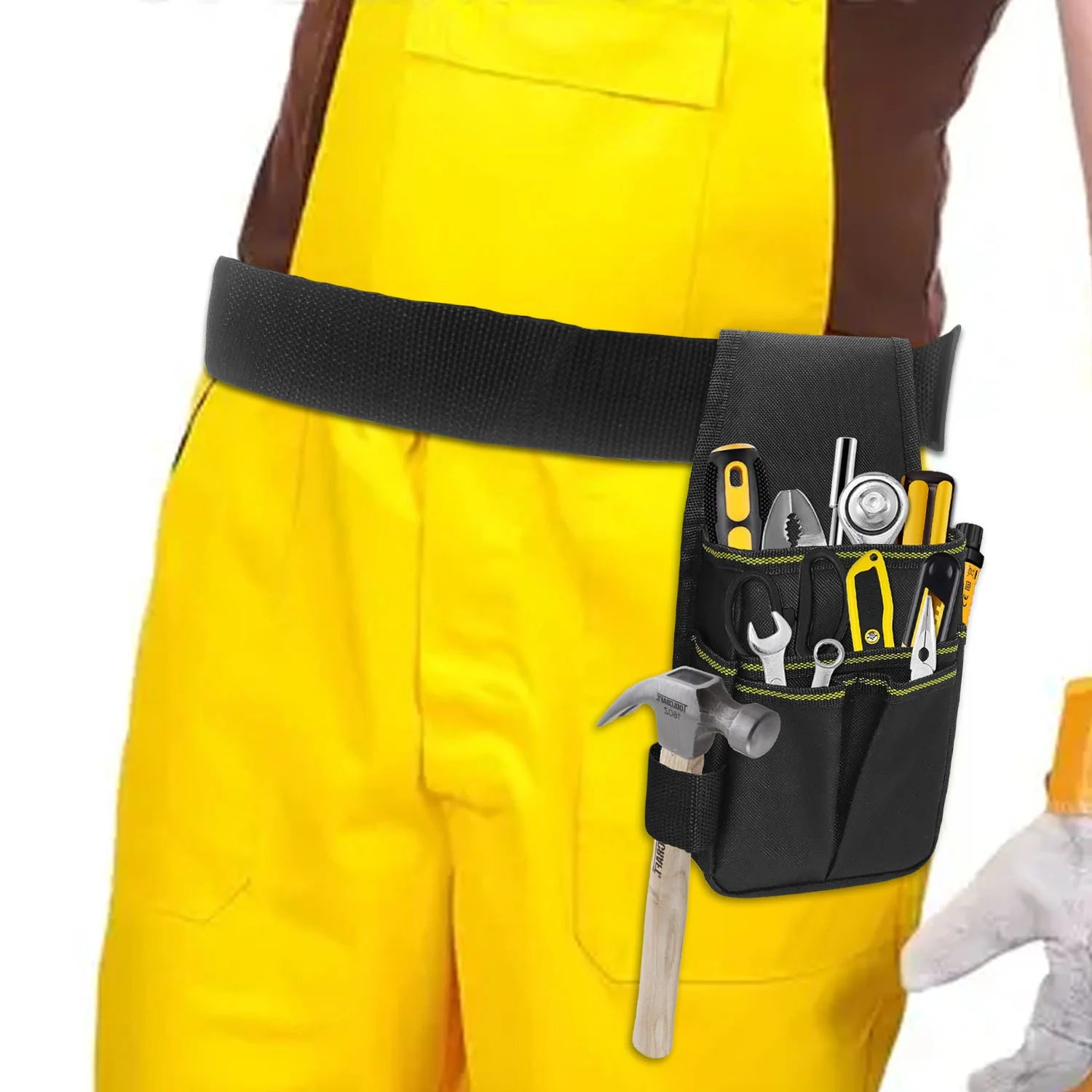 Pocket Tool Pouch，6-Pouches and 9 Screwdriver Loops Construction, Heavy-Duty Tool Bag with Adjustable Belt for Electrici