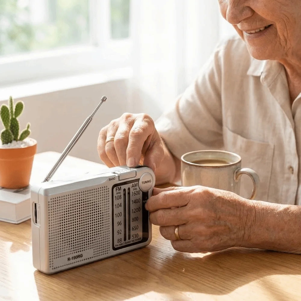 Pointer Radio 150RG AM/FM Radio Rechargeable Two Band Receive Pocket Radio Headphone Jack Mini Small Radio Indoor Use
