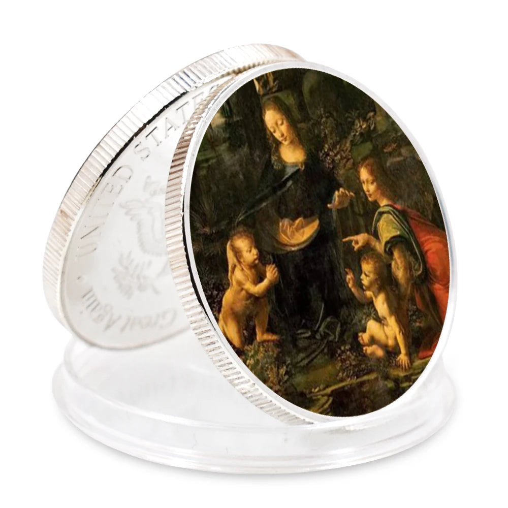 EU Style Sliver Coins Leonardo Da Vinci Paintings Coin Classic Metal Artwork The Renaissance Retro Commemorative Coin Home Decor