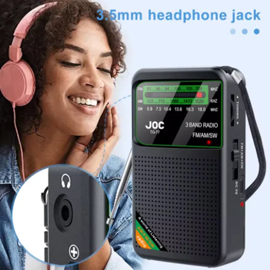 Battery Operated Radio FM AM SW Radio Built-in Speaker Pointer Pocket Radio Type-C Rechargeable with HD Display Screen for Elder