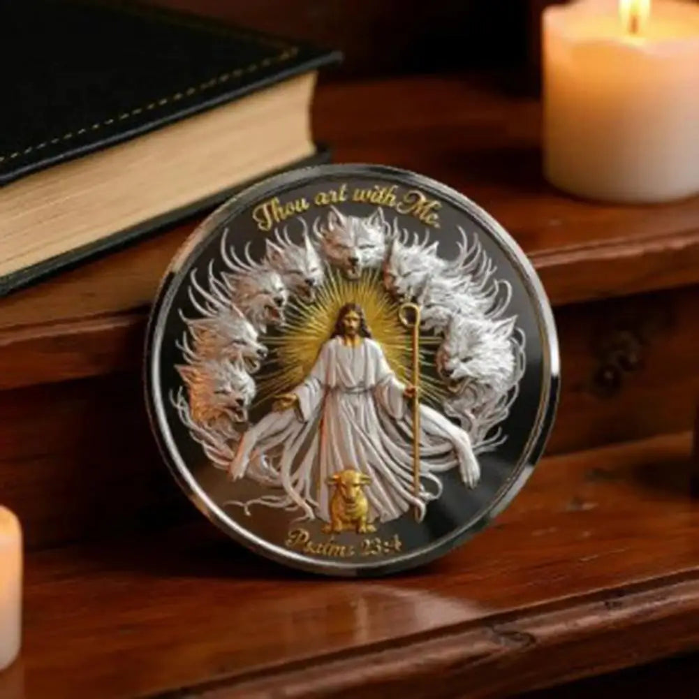 Faith Coin Faith Commemorative Coin Jesus Good Shepherd Psalm 23 4 Protection Challenge Coin Keepsake Token for Believers