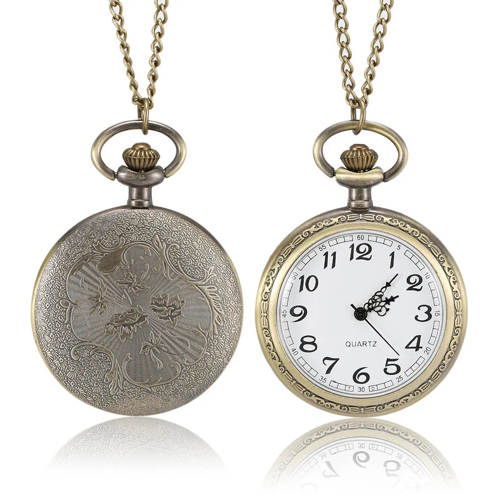 1 Pcs pocket watch with roman numerals Men Women Bronze Quartz Carved Case pocket watch on chain numerals nurse pocket watch