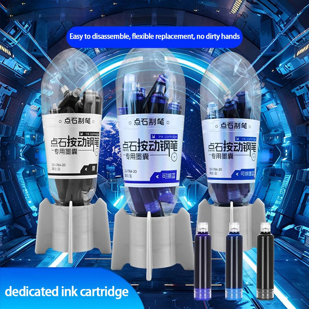Erasable Space-Time Capsule Press Pen 20Pcs Retractable Fountain Pen Ink Cartridges Space Capsule Click Nonsplash Ink Pen Set