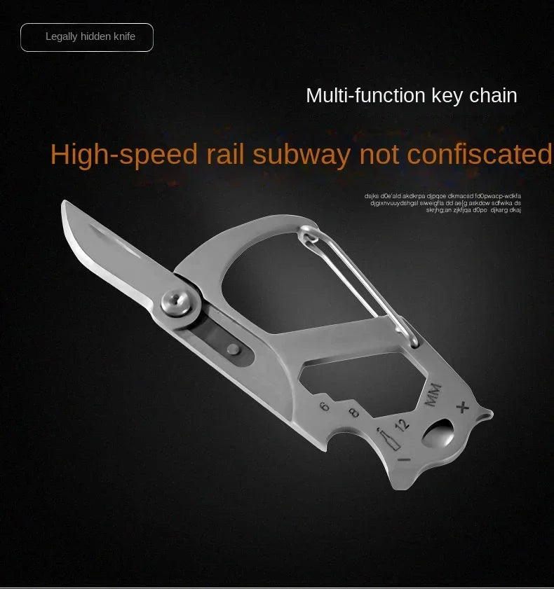 Stainless Steel 6-in-1 EDC Car Keychain – Knife, Bottle Opener & Multi-Bit Screwdriver