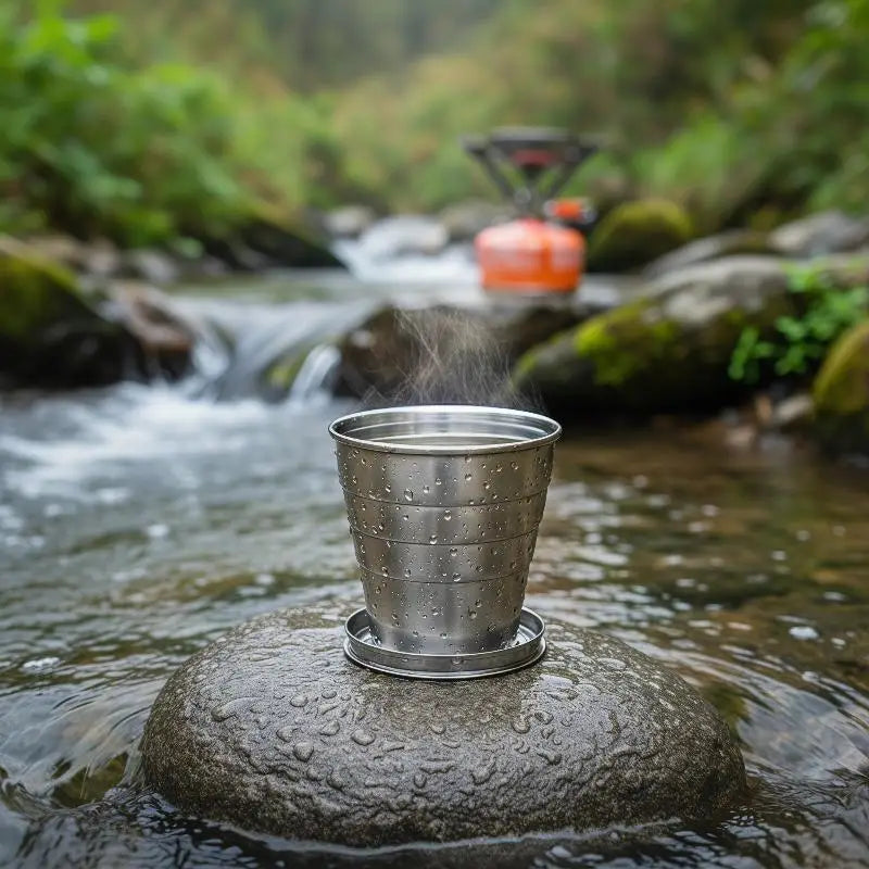 Stainless Steel Teacup with Collapsible Design for Camping Easy to Pack Lightweight Cookware for Outdoors