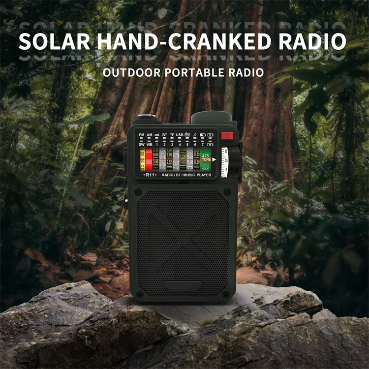 R11 Noaa Weather Radio Wireless Bluetooth Speakers Solar 4000mAh Self Powered Hand Crank Survival Wind Up AM/FM/SW/WB Band Radio
