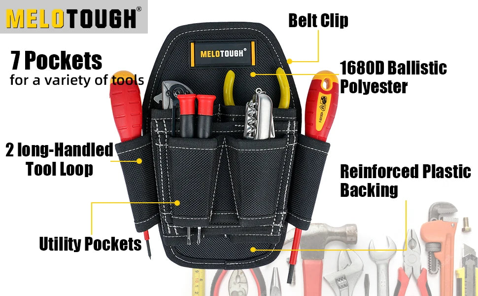 7 Pocket Clip on Tool Pouch Small Tool Holder, Min Work Organizer Tool Holster and Knife Holder with Belt Clip