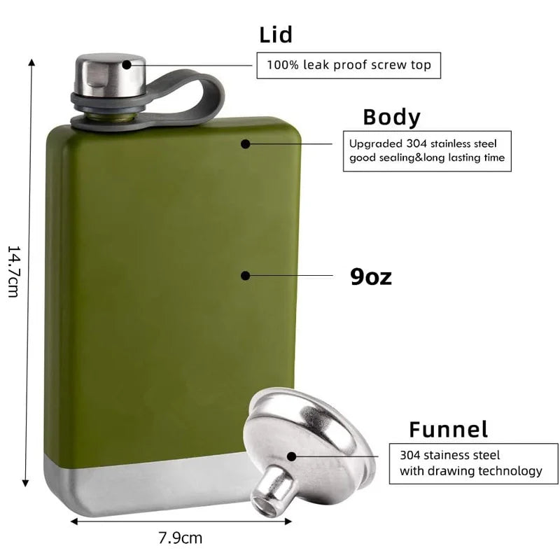 1 Set Hip Flask for Whiskey 9oz 304 Stainless Steel Hip Flask with Funnel Leakproof Camping Whiskey Flask