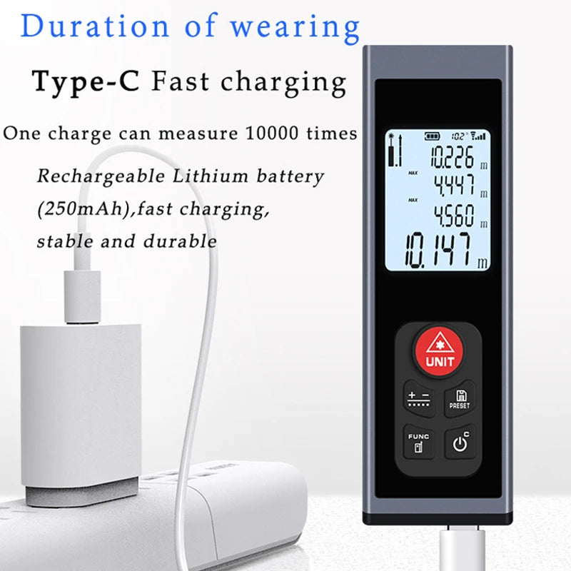 Laser rangefinder, aluminum alloy shell, USB charging, multiple measurement modes, 262FT/328FT distance with angle function