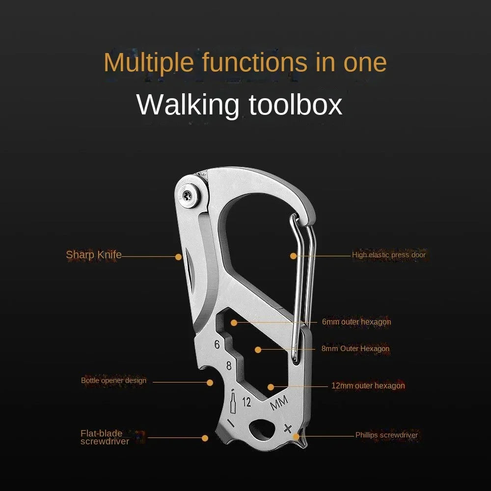 Stainless Steel 6-in-1 EDC Car Keychain – Knife, Bottle Opener & Multi-Bit Screwdriver