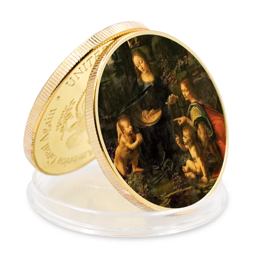 EU Style Sliver Coins Leonardo Da Vinci Paintings Coin Classic Metal Artwork The Renaissance Retro Commemorative Coin Home Decor
