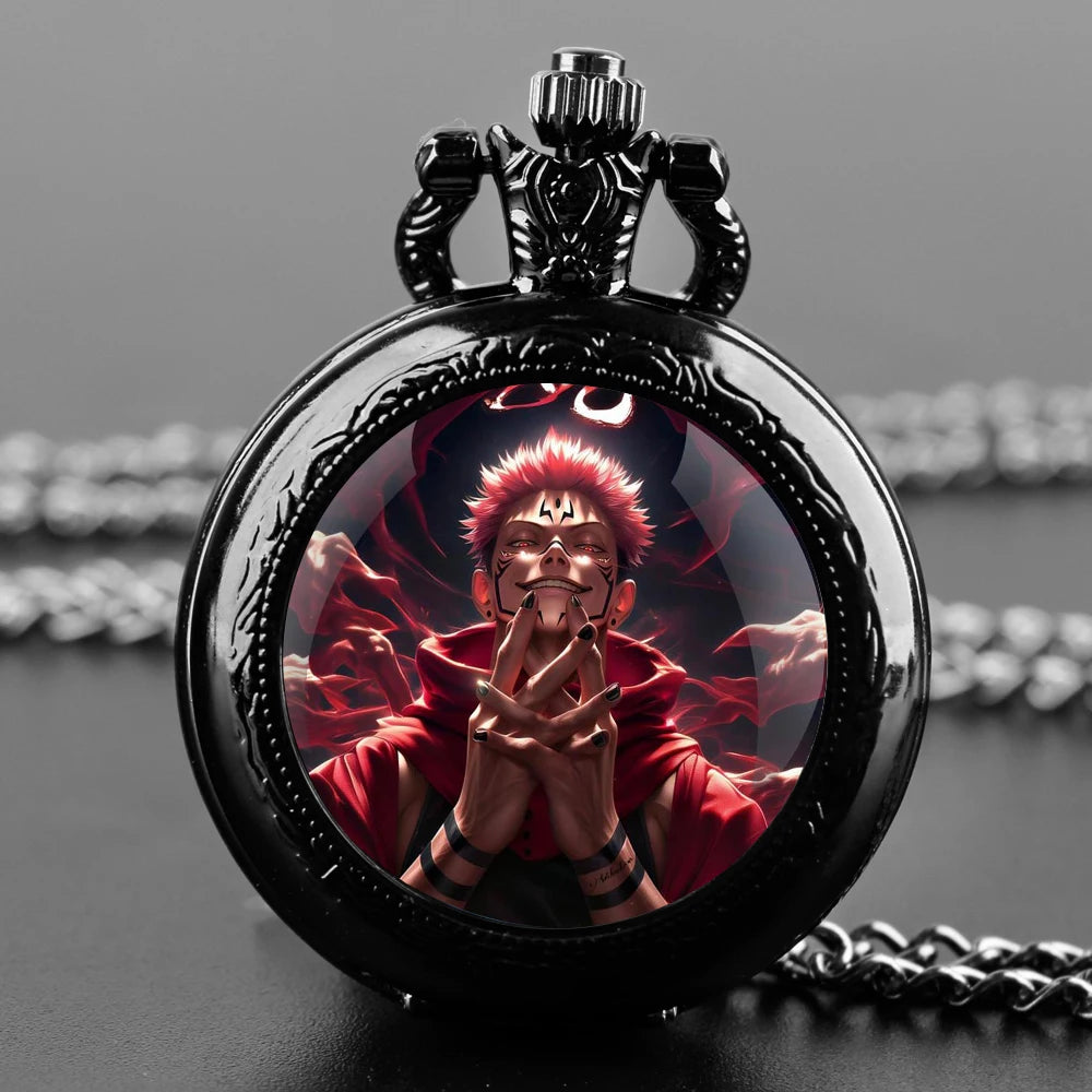 Jujutsu Kaisen Pocket Watch Elegant Exquisite Reteo Black Creative Design Quartz Pocket Watches for Women Men Children
