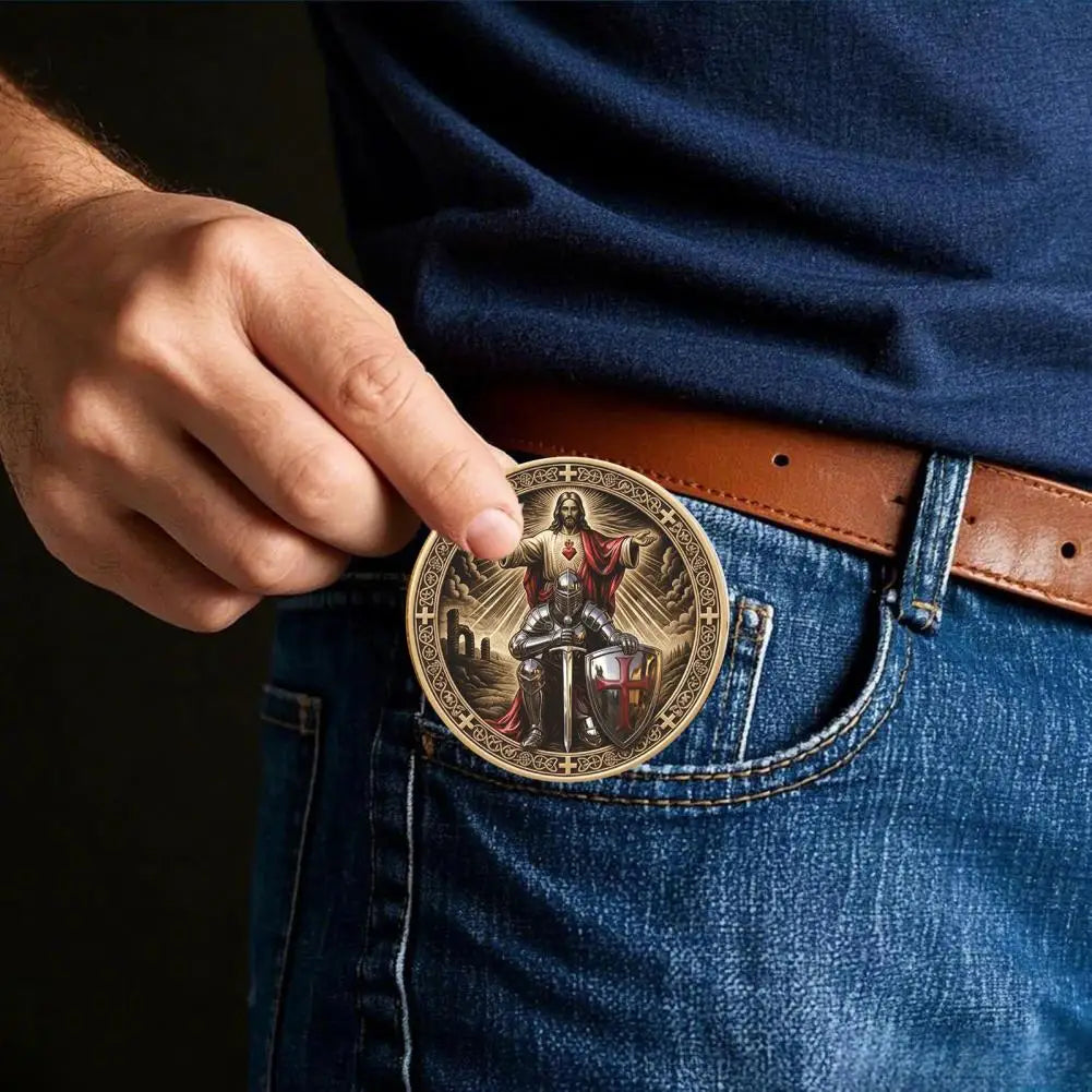 Challenge Coin Holy Challenge Coin Knight Prayer Commemorative Coin Christian Faith Symbolism Gift for Men Collectors Christian