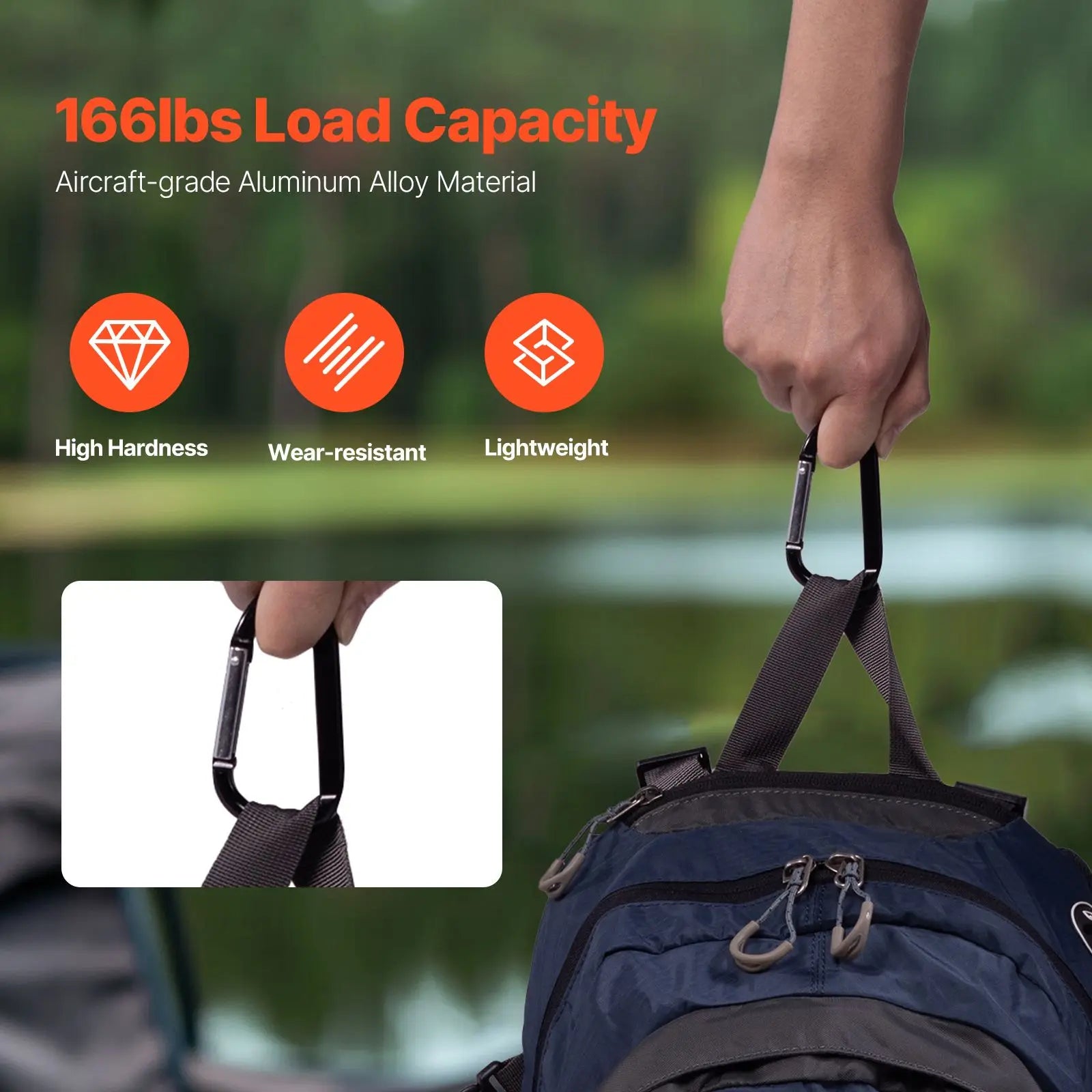 10 PCS Black Aluminum Alloy D Ring Carabiner 3.07" Spring Snap Hook Keychain Clip for Cars