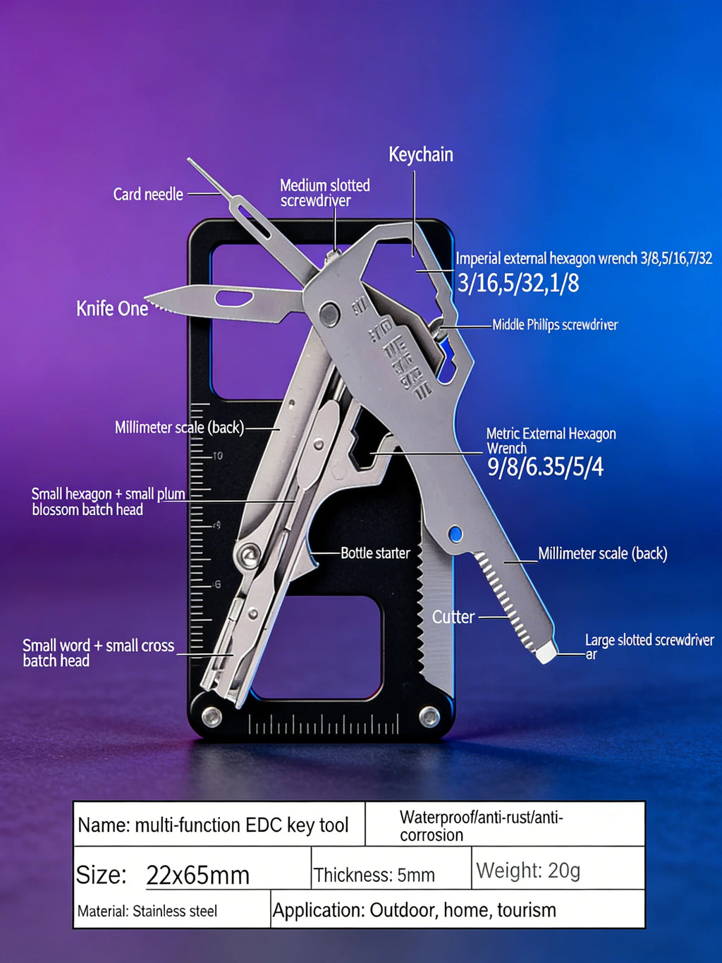 Multifunctional Keychain Tool Card - Stainless Steel Emergency Repair Kit for Drone, Outdoor & Home Use