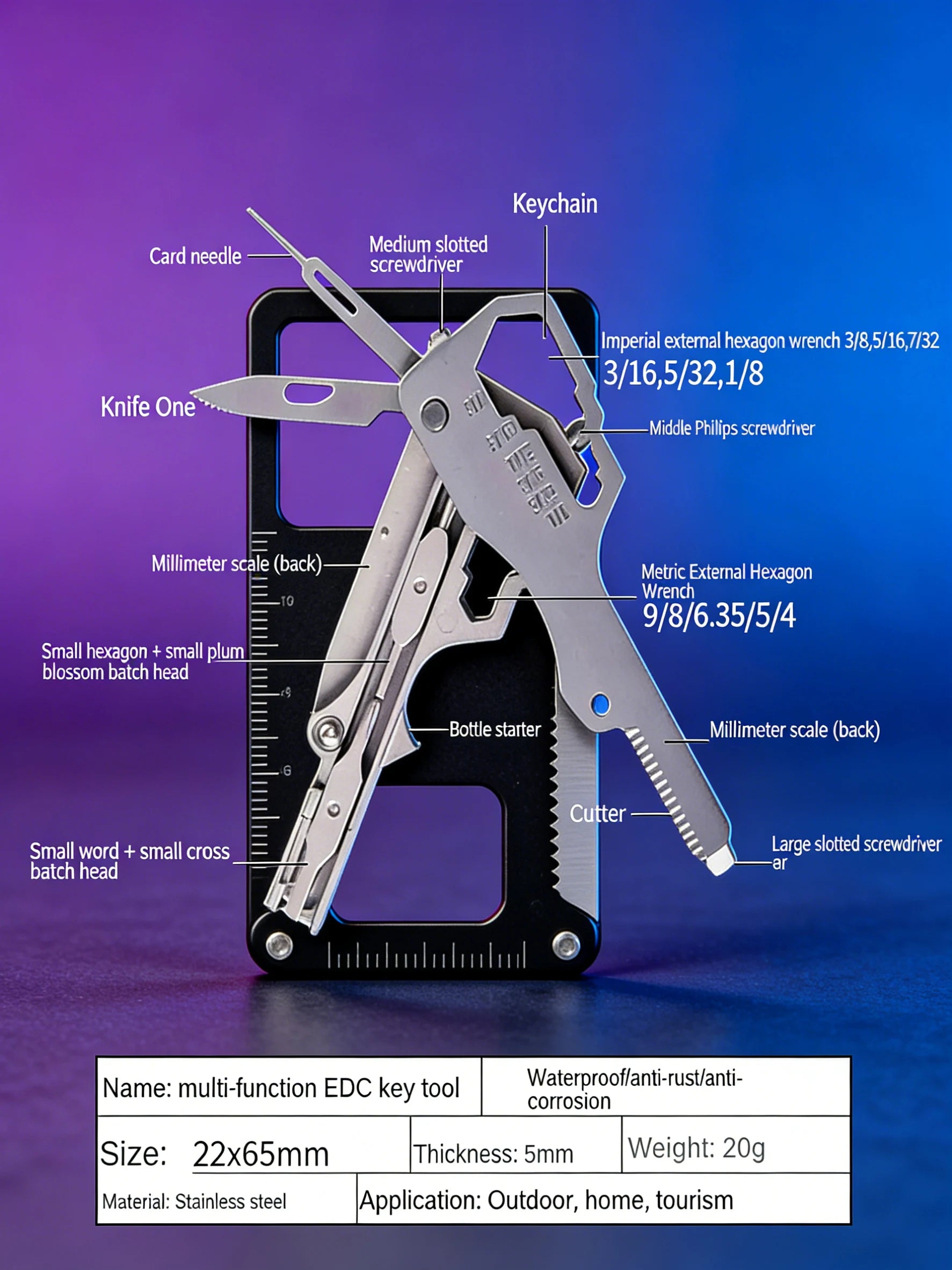 Multifunctional Keychain Tool Card - Stainless Steel Emergency Repair Kit for Drone, Outdoor & Home Use
