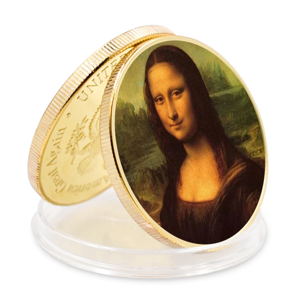 EU Style Sliver Coins Leonardo Da Vinci Paintings Coin Classic Metal Artwork The Renaissance Retro Commemorative Coin Home Decor