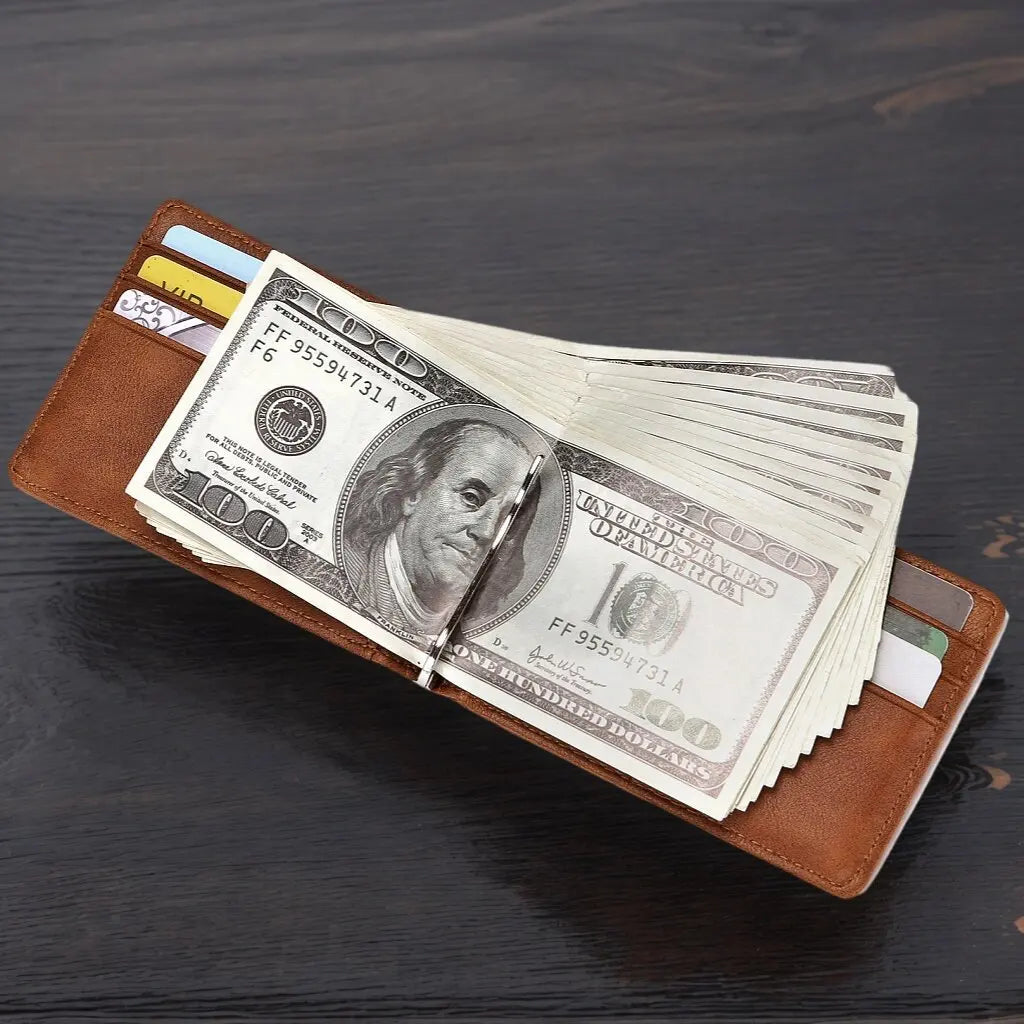 Multi Functional Men's Wallet RFID Card Bag Anti-theft Brush Multi Slot USD Money Clip Card Bag