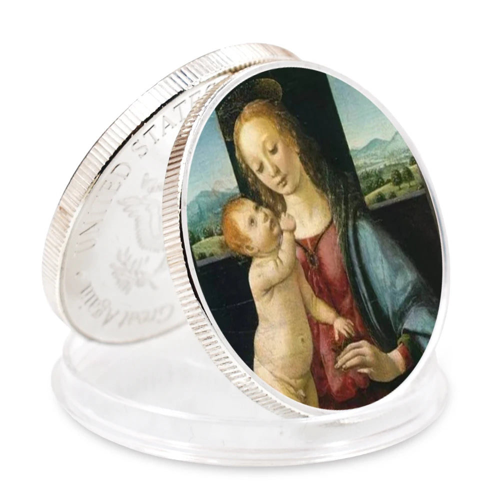 EU Style Sliver Coins Leonardo Da Vinci Paintings Coin Classic Metal Artwork The Renaissance Retro Commemorative Coin Home Decor