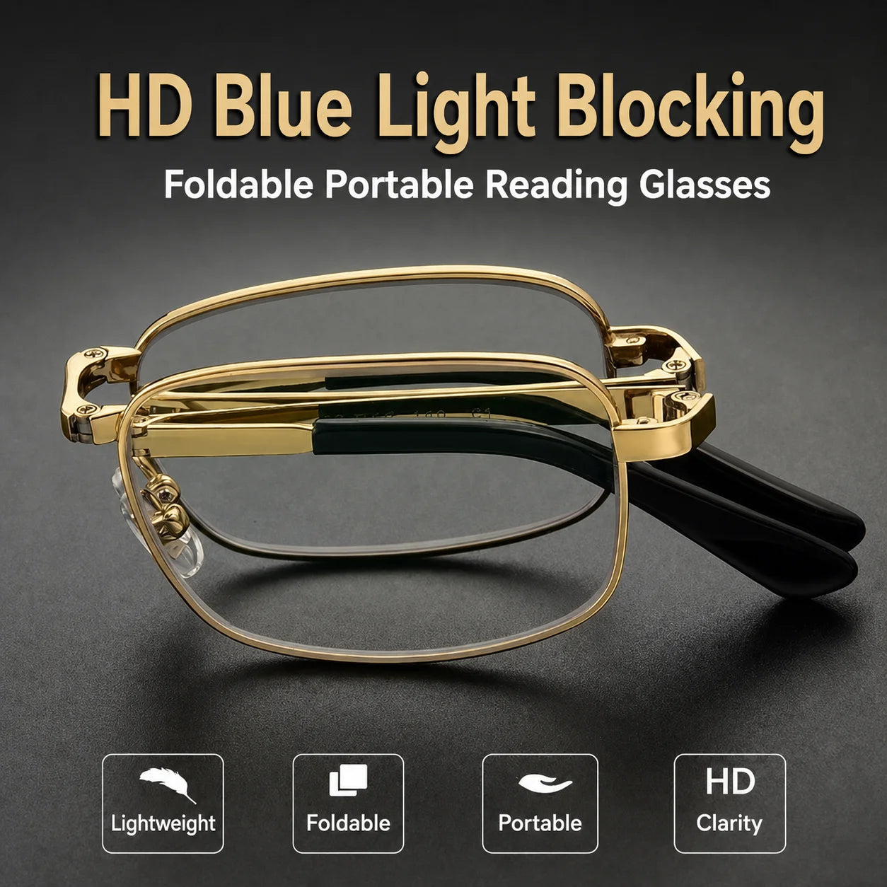 Anti-Blue Light Glasses Foldable Metal Frame Glasses Ultra Light Reading Glasses Hd For Outdoor Commuting Document Reading