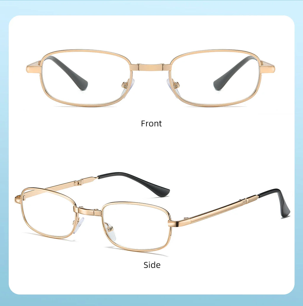 Foldable metal glasses, gold framed anti blue light presbyopia glasses, portable men's and women's business casual glasses