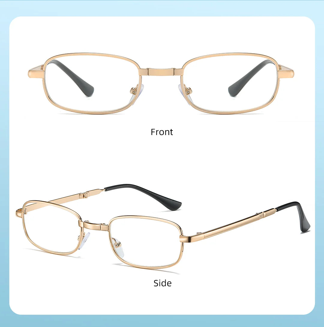 Foldable metal glasses, gold framed anti blue light presbyopia glasses, portable men's and women's business casual glasses