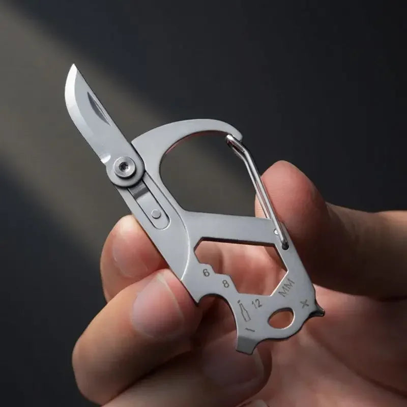 Stainless Steel 6-in-1 EDC Car Keychain – Knife, Bottle Opener & Multi-Bit Screwdriver