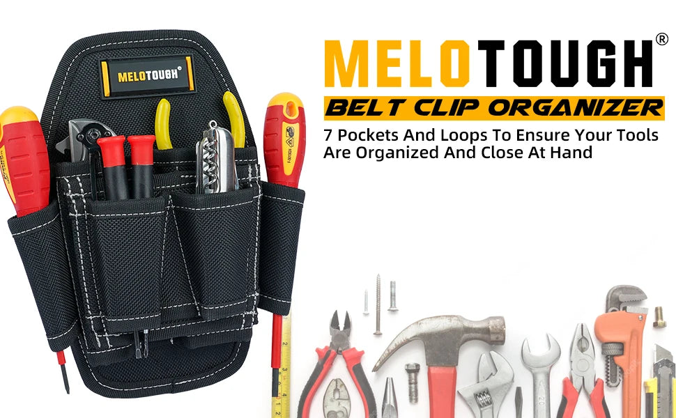 7 Pocket Clip on Tool Pouch Small Tool Holder, Min Work Organizer Tool Holster and Knife Holder with Belt Clip