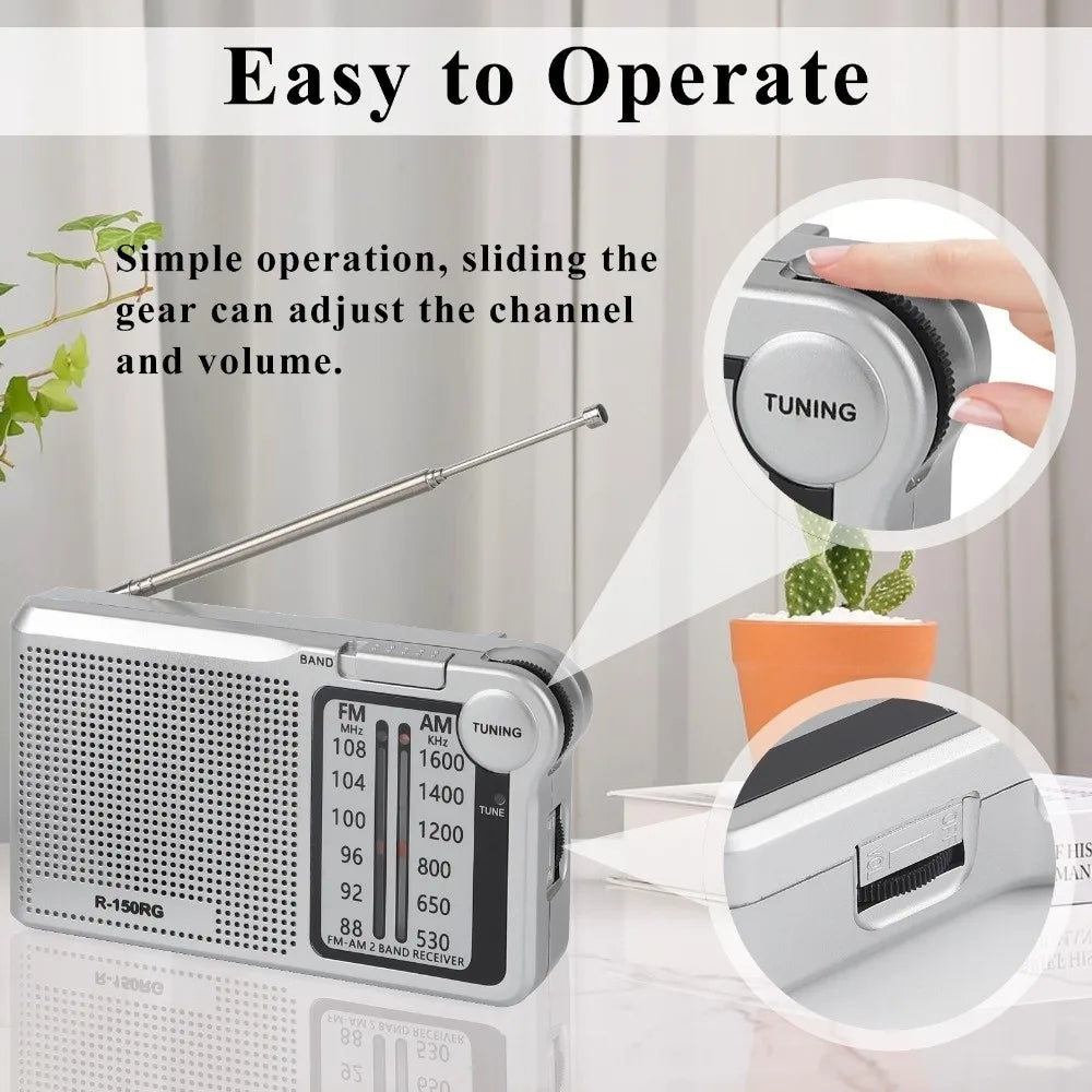 Pointer Radio 150RG AM/FM Radio Rechargeable Two Band Receive Pocket Radio Headphone Jack Mini Small Radio Indoor Use