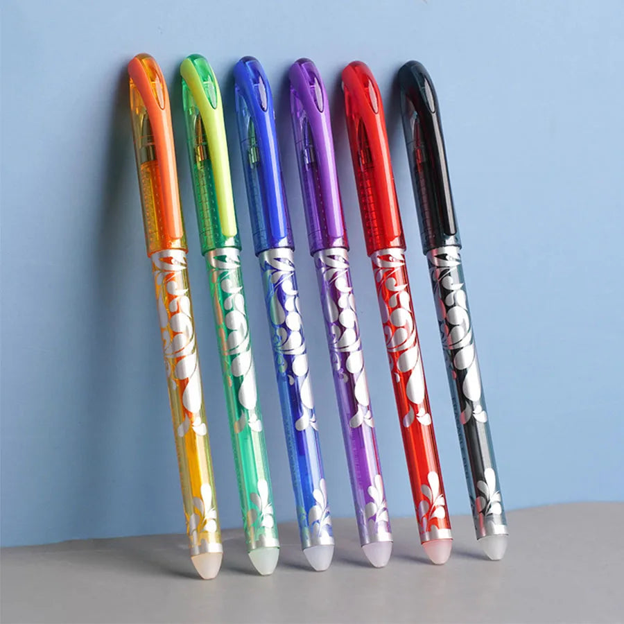 36pcs/set 6 Colors Neutral Erasable Pen,Blue/black/red/green/orange/purple Ink Writing Gel Pens Washable HandleSchool Stationery