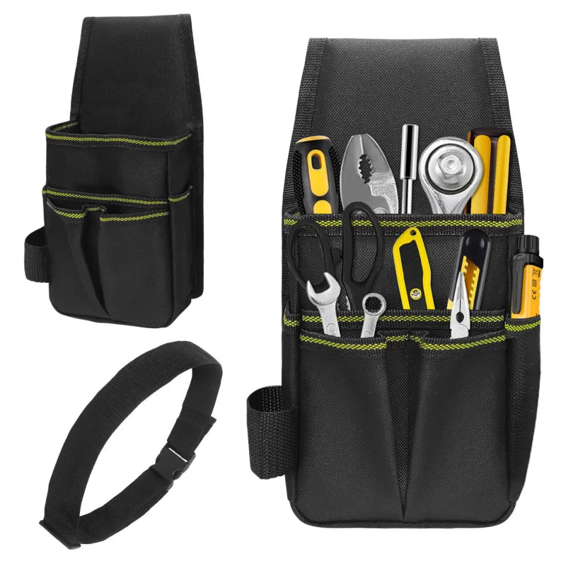 Pocket Tool Pouch，6-Pouches and 9 Screwdriver Loops Construction, Heavy-Duty Tool Bag with Adjustable Belt for Electrici