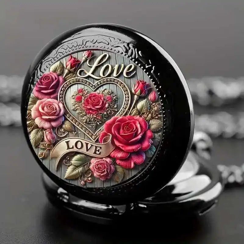 Exquisite design, multiple romantic rose pocket watches, black legendary black rose pocket watches, birthday gifts