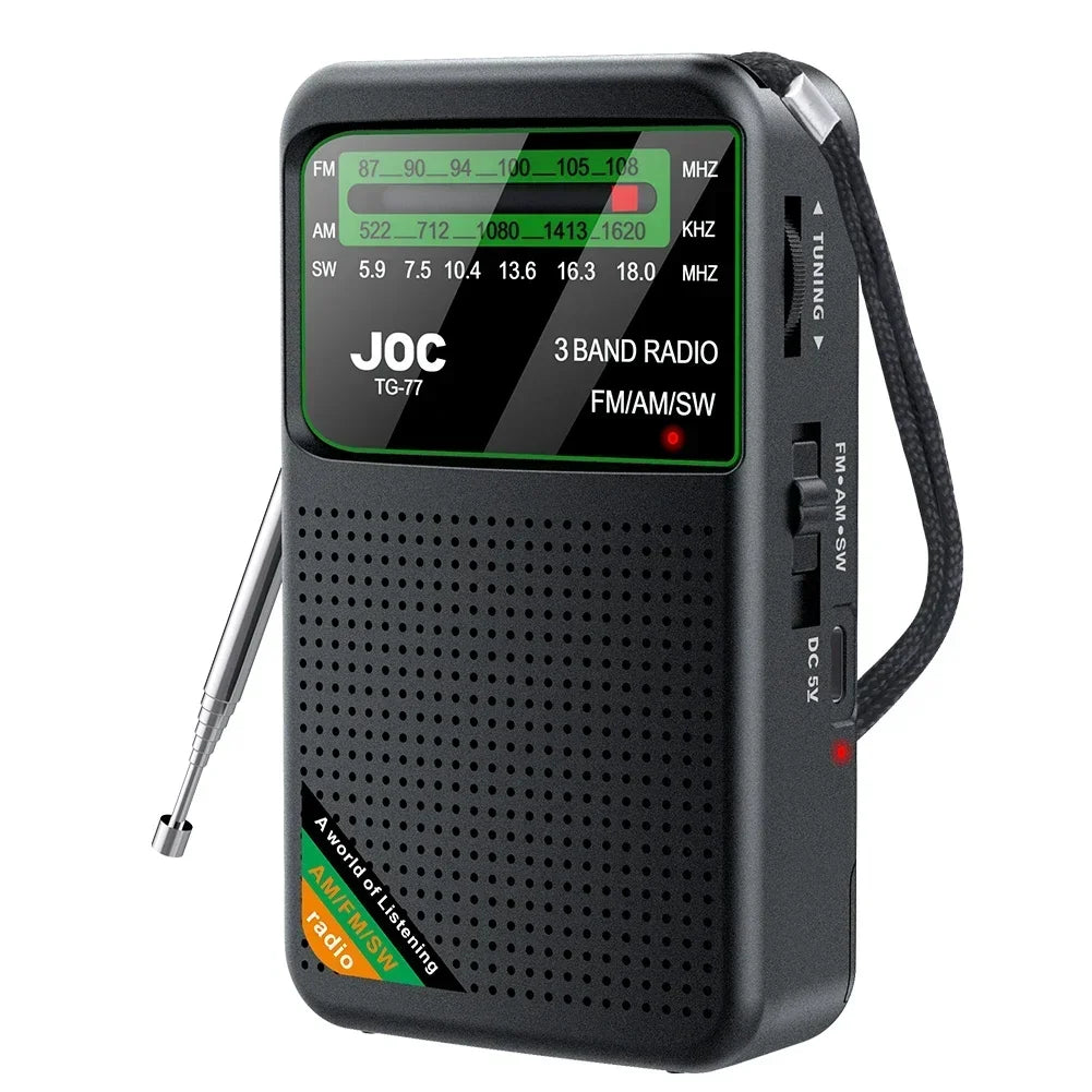 Portable Radio AM FM SW Pocket Radios with Rechargeable Battery Built in Speaker with HD Display Screen Mini FM Receiver Radios