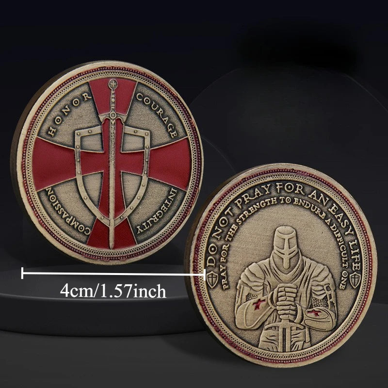 Knight Templar Challenge Coin Red Cross Crusaders Medal Creed Token in Capsule Honor Badge Commemorative Coin