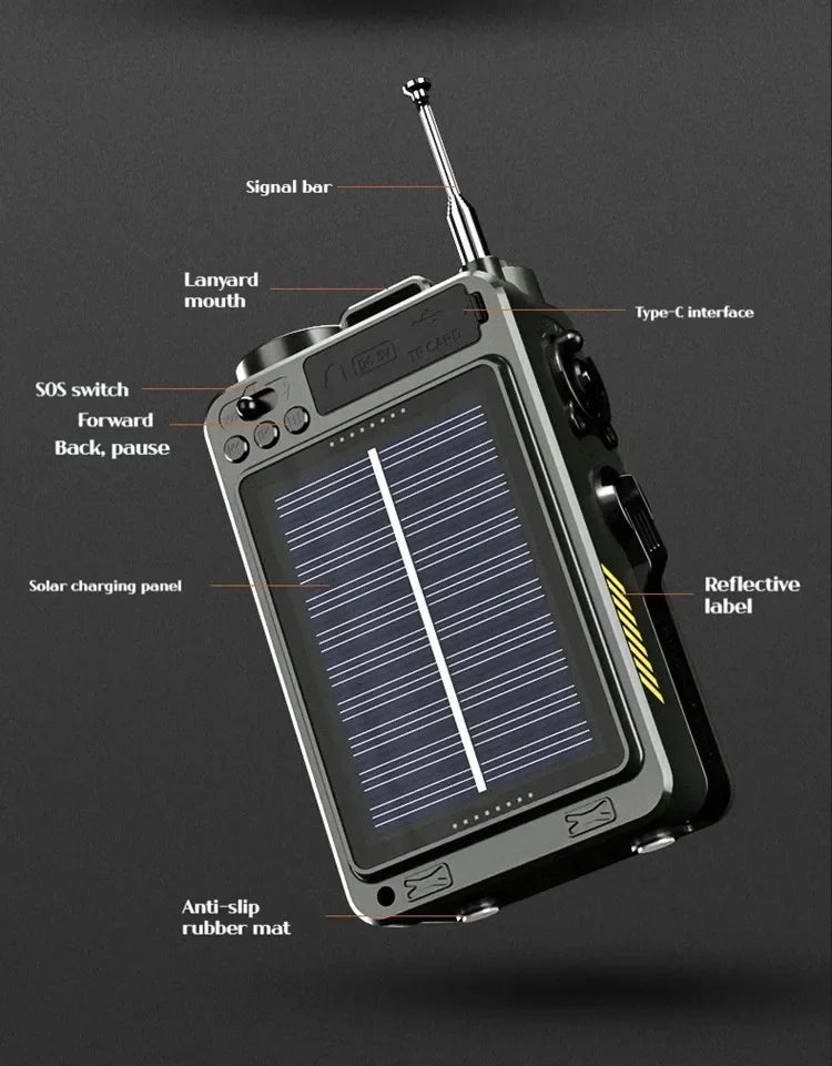 R11 Noaa Weather Radio Wireless Bluetooth Speakers Solar 4000mAh Self Powered Hand Crank Survival Wind Up AM/FM/SW/WB Band Radio