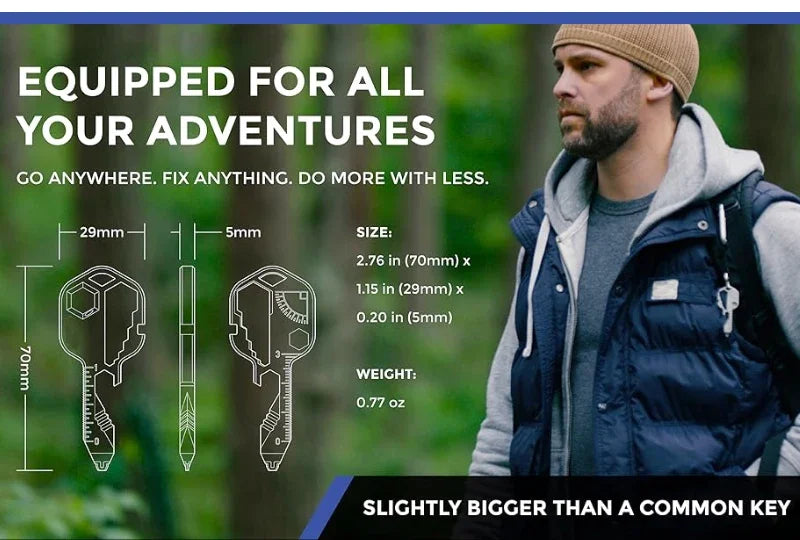 Multi-tool | Original Key Shaped Pocket Tool | Stainless Steel Keychain Utility Gadget | 16+ Tools | TSA Safe Multitool