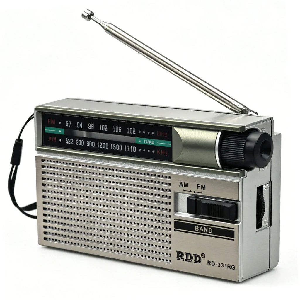 Mini Portable FM AM Radio Rehchargeable Vintage Dual Band Radios with Telescopic Antenna Rotary Switch 2 Power Supply for Elder