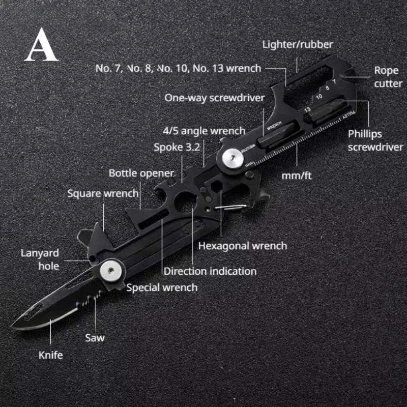 Multifunctional Outdoor Tool Combination Card Folding Molle Scissor Army Knife Mini Bicycle Repair EDC Camping Gear Equipment