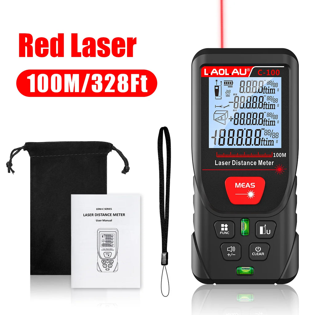 LAOLAU Digital Laser Range Finder RED/Green Laser Beam Meter High Precision Measuring Tools Backlit Screen IP54 Waterproof