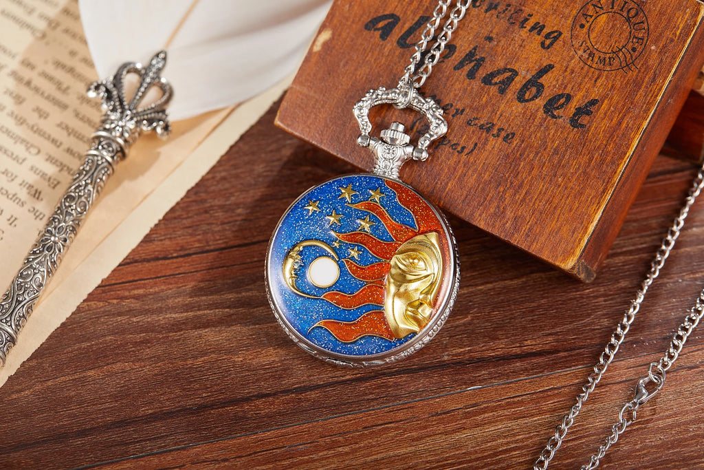 Retro men pocket watch college windy day moon stars personality appearance women pocket watch children quartz pocket watch