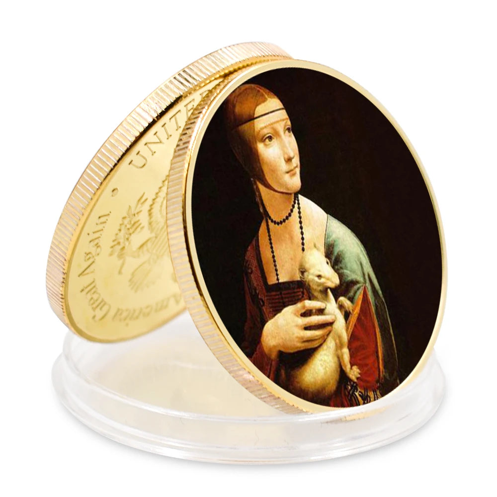EU Style Sliver Coins Leonardo Da Vinci Paintings Coin Classic Metal Artwork The Renaissance Retro Commemorative Coin Home Decor