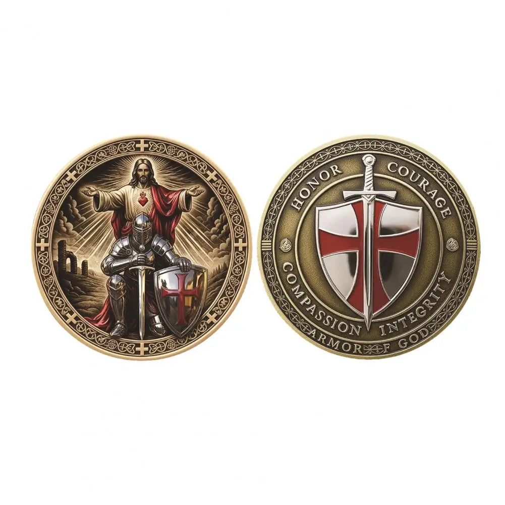 Challenge Coin Holy Challenge Coin Knight Prayer Commemorative Coin Christian Faith Symbolism Gift for Men Collectors Christian