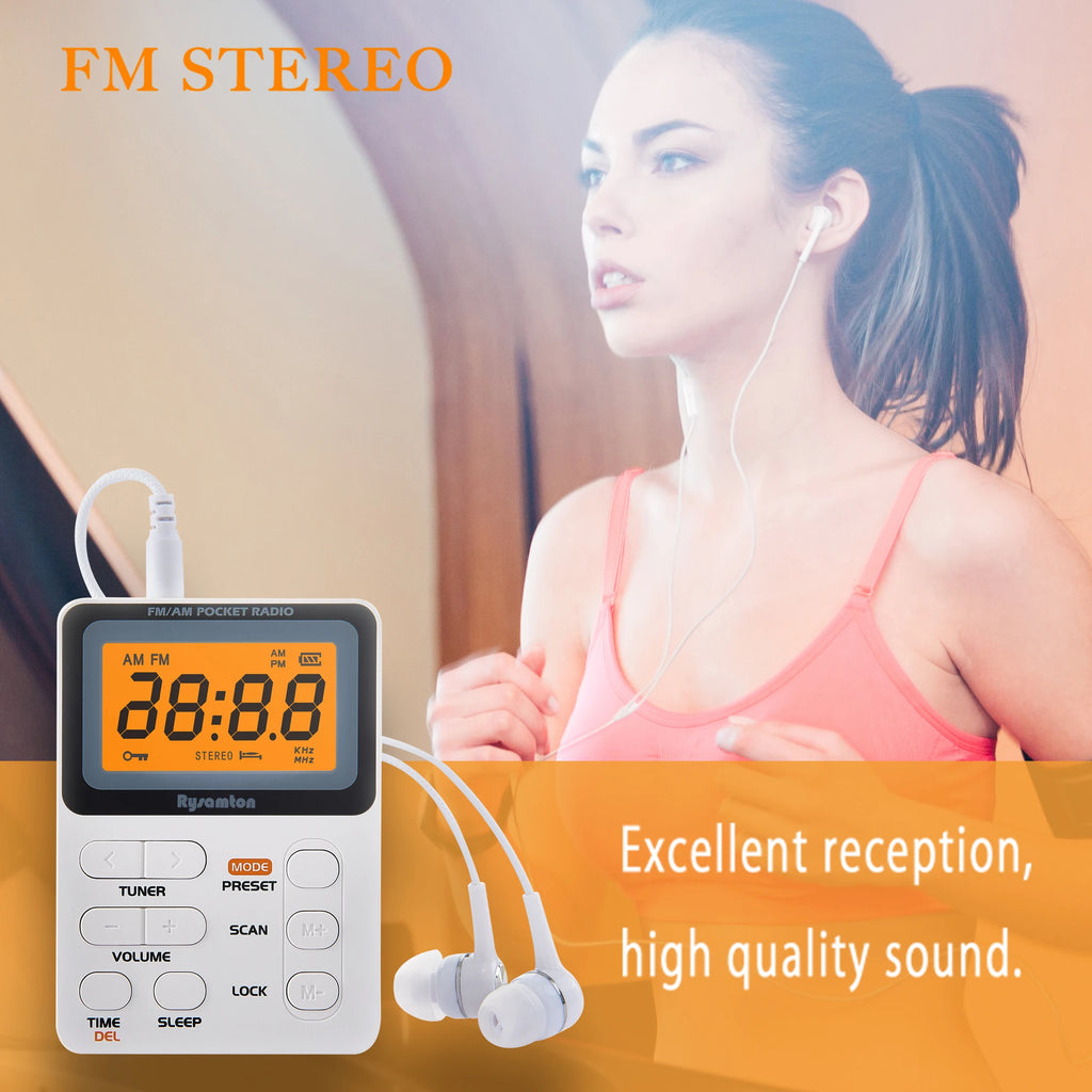 Rysamton Portable Radio, AM/FM Pocket Radio with Rechargeable Battery, Best Reception,Large Digital Displays, Earphone Included