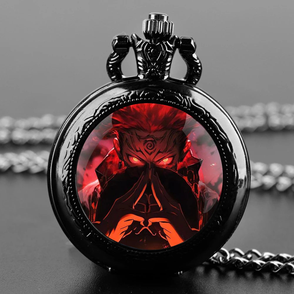 Jujutsu Kaisen Pocket Watch Elegant Exquisite Reteo Black Creative Design Quartz Pocket Watches for Women Men Children
